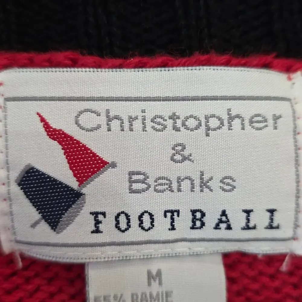 Vintage Christopher & Banks Red White Wooden Football Buttons Knit Vest Womens M